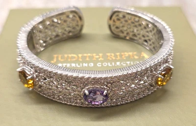 Judith Ripka Sterling 6 ct Amethyst and Quartz Gemstone Bangle Med New in Box - Image 1 of 4