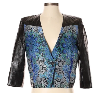 Blazer HELMUT LANG para INTERMIX Negro y Azul Floral Manga Cuero - Talla 0 Foto 1 de 4