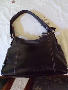 Borsa a mano Giani Bernini pelle nera ""smaltata"" a contrasto cucitura taglia media nuova con etichette - Foto 1 di 8