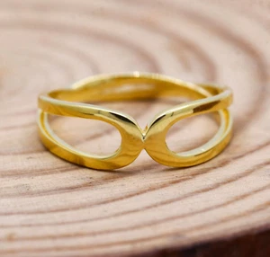 Donna Aperto Anello Grosso Accatastabile 14k Placcato Oro Giallo Misura 6.5 - Foto 1 di 6