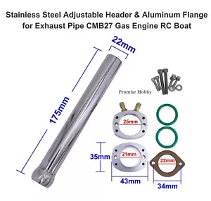 Testata e flangia regolabili 22 mm per tubo di scarico CMB27 motore a gas modello RC barca - Foto 1 di 12