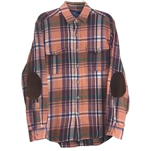 Polo Ralph Lauren kariertes Flanellhemd mit Knopfleiste Wildleder Ellenbogen Etikett für Herren Größe Medium - Bild 1 von 4