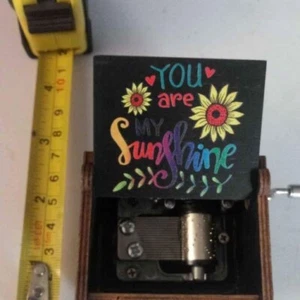 YOU ARE MY SUNSHINE Wood Engraved Retro 'Mini' Hand-Crank Music Box- Multicolor - Picture 1 of 11
