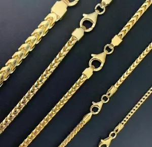 Men's Real 14k Gold Plated Solid 925 Sterling Silver Franco Chain Necklace - Picture 1 of 10