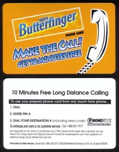 Tarjeta telefónica Butterfinger Candy Bar de 10 m 'Make The Call' - ESPECIMEN promocional Nestlé - Imagen 1 de 1