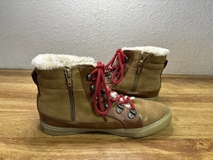 Stivali American Eagle donna 9 pelle marrone stringati zip foderati pelliccia sintetica - Foto 1 di 11