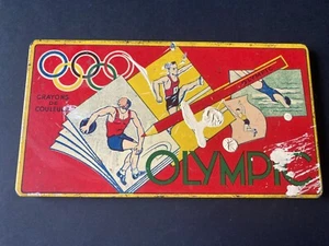 Ancienne boite à crayons de couleur en métal Olympic  jeux olympiques PLEINE - Picture 1 of 9
