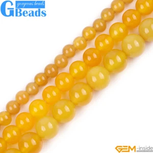 Runde Gelbe Achat Perlen Strang Edelstein für Schmuckherstellung 15" Natürlich - Bild 1 von 32