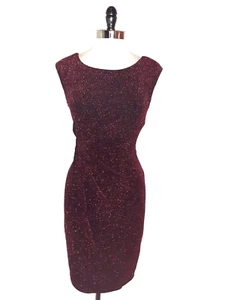 CONNECTED Size 10 Sheath Dress Black With Red Sparkles Sleeveless Stretch Knit - Picture 1 of 5