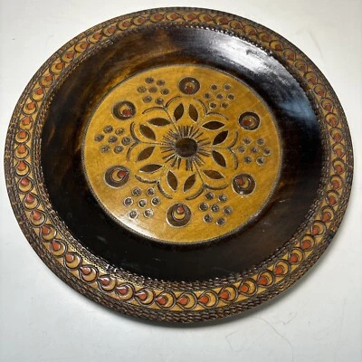 Vintage Polish Wood Inlaid Copper Tray Plate Metal Wood - Image 1 of 4