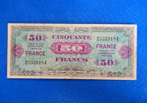 1944 France 50 Cinquante Francs Allied Military Currency/Paper Money WWII WW2💎 Cover