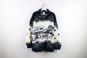 Vtg 90s Art Unlimited Women XL Snowflake Farm Horse All Over Print Fleece Jacket - Picture 1 of 17