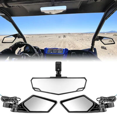 Rear Side View LED Mirrors + Center Mirror For Honda Pioneer 500 520 700 1000 - Image 1 of 4