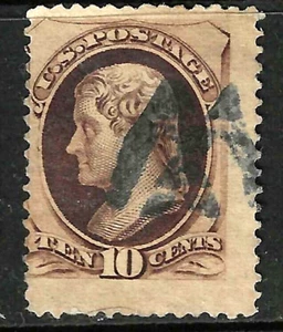 Billete de 10 centavos Jefferson 1870-9 Jumbo inusual cancelación Sc #188 EE. UU. 63E34 - Imagen 1 de 1