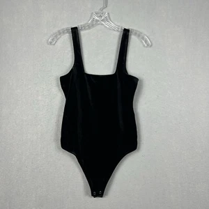 Good American Bodysuit Women's Size 2/Medium Black Velvet Thong Square neck - Picture 1 of 10