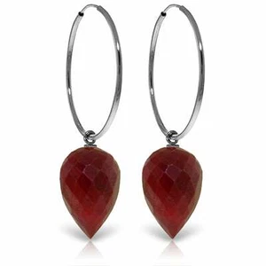 26.10 Carat 14K White Gold Hoop Earrings w/ Pointy Briolette Drop Dyed Rubies - Picture 1 of 4