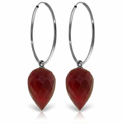 26.10 Carat 14K White Gold Hoop Earrings w/ Pointy Briolette Drop Dyed Rubies - Image 1 of 4