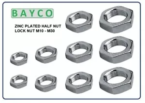 LOCK NUT BZP HALF NUT SIZE M10 TO M30 ZINC PLATED METRIC SIZES HEX LOCK JAM NUT - Picture 1 of 2