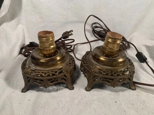 Antique Bronze to Brass finish Electric Boudoir table lamps w 2&1/4" shade rings - Picture 1 of 8