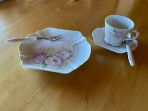 Gerold-Tettau 1 Kaffeegedeck handgefertigt komplett mit Kuchengabel/Kaffeelöffel - Bild 1 von 2