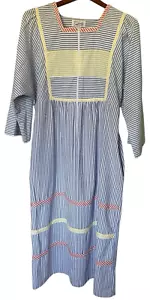 Vintage SAYBURY Seersucker Nachthemd Damen Kleid Taschen Blau Größe L - Bild 1 von 5