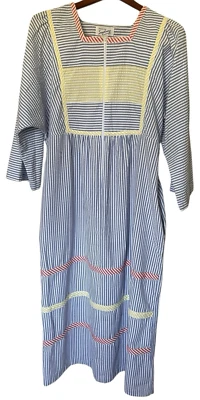 Vintage SAYBURY Seersucker Nightgown Womens Dress Pockets Blue Size L - Image 1 of 4