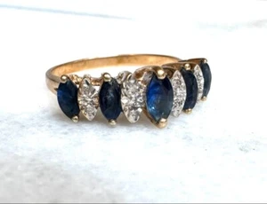 14K YELLOW GOLD BLUE SPINEL AND DIAMOND RING SIZE 8.5 - Picture 1 of 10