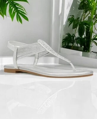 Bandolino женщин SilverTone Kayte украшенный T ремень плоский сандалии размер 11 М новый в коробке - Изображение 1 из 3