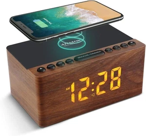 Wireless Charger Station for Iphone/Samsung Digital LED Alarm Clock FM Radio USB - Picture 1 of 8