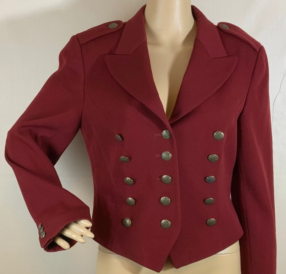 Blazer de Lana DKNY Mujer Talla 6 Ajustado Militar Steampunk Metal Botones Arándano Foto 1 de 4