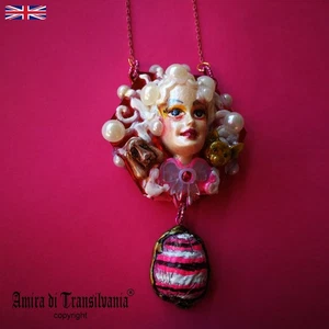 Woman Luxury Jewelry Pendant Art Deco Doll Head Cat Dog Extravagant Bib Necklace - Picture 1 of 24