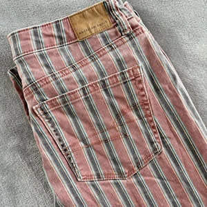 American Eagle Jeans Womens 8 Pink Blue Stripe Tapered Fit Boho 90s Y2K Denim - Picture 1 of 11