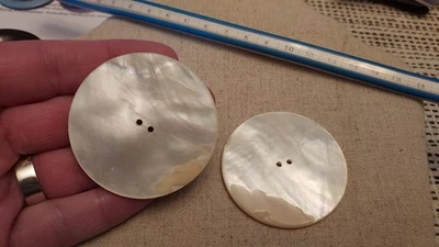 Vintage 45 cm LARGE White Mother Of Pearl MOP Shell SET of 2 Buttons - Image 1 of 4