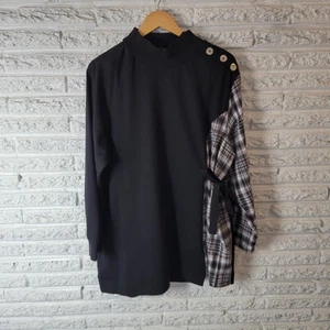 Top túnica Shein Curve para mujer 2XL Plus manga 3/4 negro faja a cuadros simulada tortuga - Imagen 1 de 12