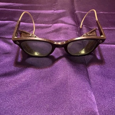 Óculos de segurança óptico americano vintage aro chifre escudo lateral lentes verdes drab - Imagem 1 de 4