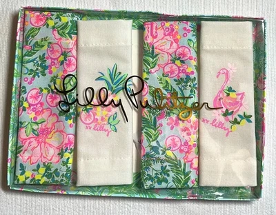 Набор коктейльных салфеток Lilly Pulitzer с принтом из 4 предметов ананас фламинго цветочный новый в коробке - Изображение 1 из 3