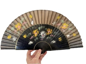 Antique Fan 19th Century French Handmade & Hand Painted Carved Wood Church - Picture 1 of 6