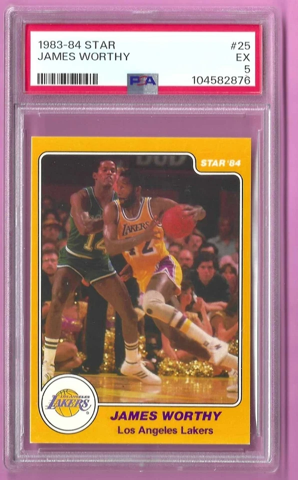 Star '84 James Worthy 1983-84 Rookie Card #25 RC Los Angeles Lakers Graded PSA 5 - Image 1 of 4