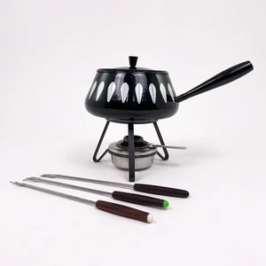 Vtg Catherine Holm Enamel Fondue Lotus Pot in Rare Black Color - Picture 1 of 11