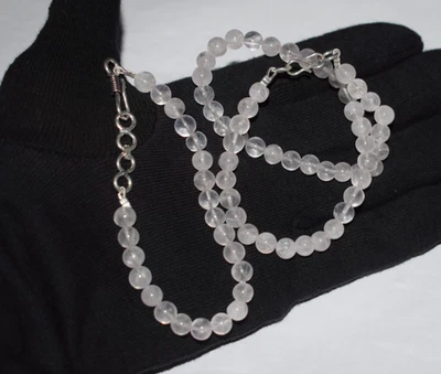 925 Argento Sterling Naturale Quarzo Rosa Liscio Perline Gioielli Set Di Mala - Immagine 1 di 4