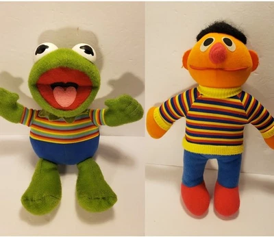 2 Vintage Plush Baby Kermit 1985 Hasbros Playskool Ernie Sesame Street 80s Doll - Image 1 of 4