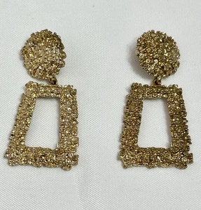 Orecchini pendenti vintage tono oro battente porta placcati ciottoli - Foto 1 di 8