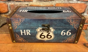 Caja de pañuelos de madera/cuero estilo histórico vintage RT 66... ¡Envío gratuito! - Imagen 1 de 9