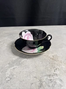 Taza/platillo de té negro vintage Trimont hecho en Japón ocupado China con rosas Ga2 - Imagen 1 de 8