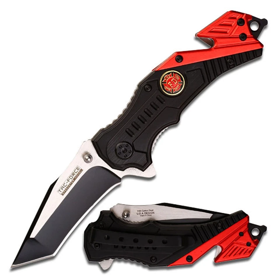 TAC-FORCE Rescue Knife EDC Fire Dept Red/Black Blade Cutter Clip | TF-640FD