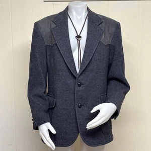 Pendleton Western Blazer Mens 40 Gray Sport Coat Wool Tweed Leather Elbow Patch - Picture 1 of 11