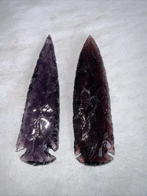 2 Purple Obsidian Glass Arrowheads, 4 Inch Gemstone & Crystal Spear Head (AH5) - Image 1 of 4