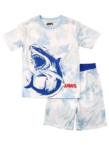 Jaws Boys Blue Tie Dye Jaws Shark Pajamas Sleep Shorts & T-Shirt Set SM 6-7 - Picture 1 of 2