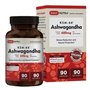 KSM-66 Ashwagandha 600mg - Organic Root Extract - High Potency 5% Withanolides - - Picture 1 of 8