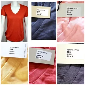 Mod-o-doc Women's V-Neck Short Sleeve Comfy Classic T-Shirts w Burnout Texture - Picture 1 of 7